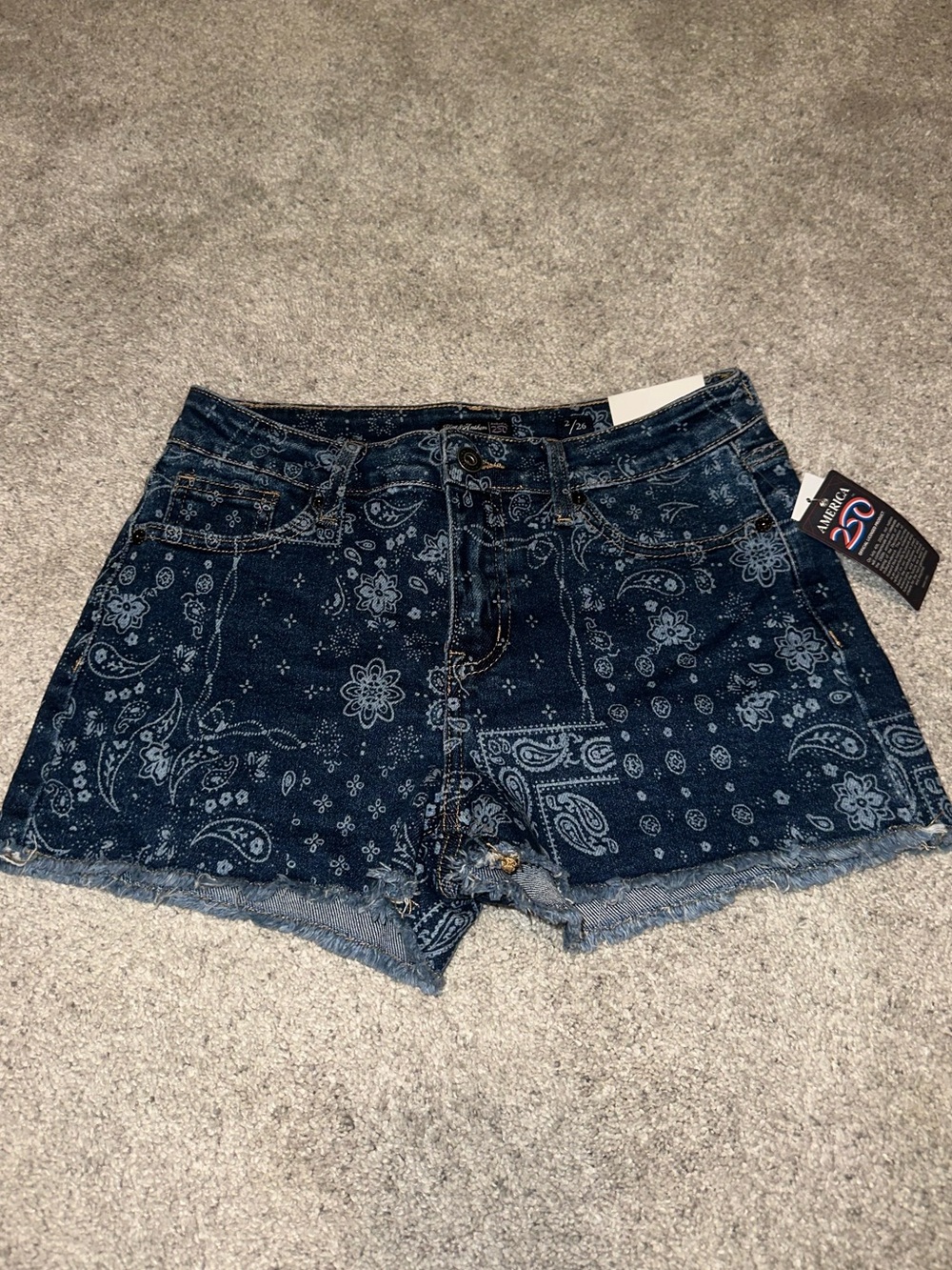 Flag & Anthem - Dark Wash Paisley Denim Shorts - Women size 2/26 NEW